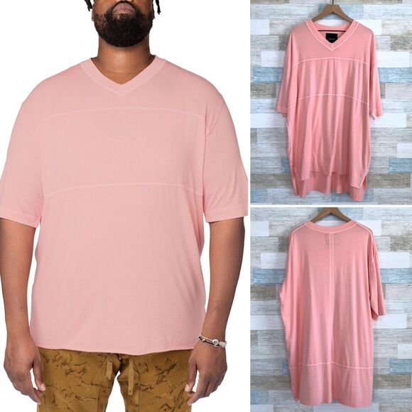 Oublier Varsity V Neck Longline Tee Rose Pink Oversized Mens Big & Tall Size XL - Picture 1 of 12